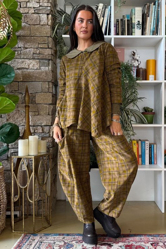 Heritage Needlecord Plaid Swing Top Mucky Olive & Camel